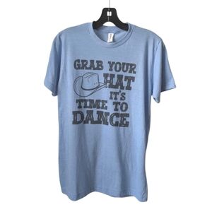 Cowgirl Cowboy Western Dance Graphic Tee Blue Small Two Step Line Dance